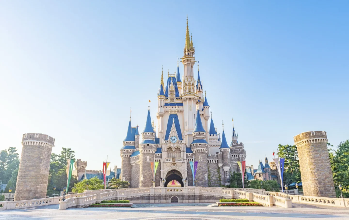 Cinderella Castle at Tokyo Disneyland with clear blue sky